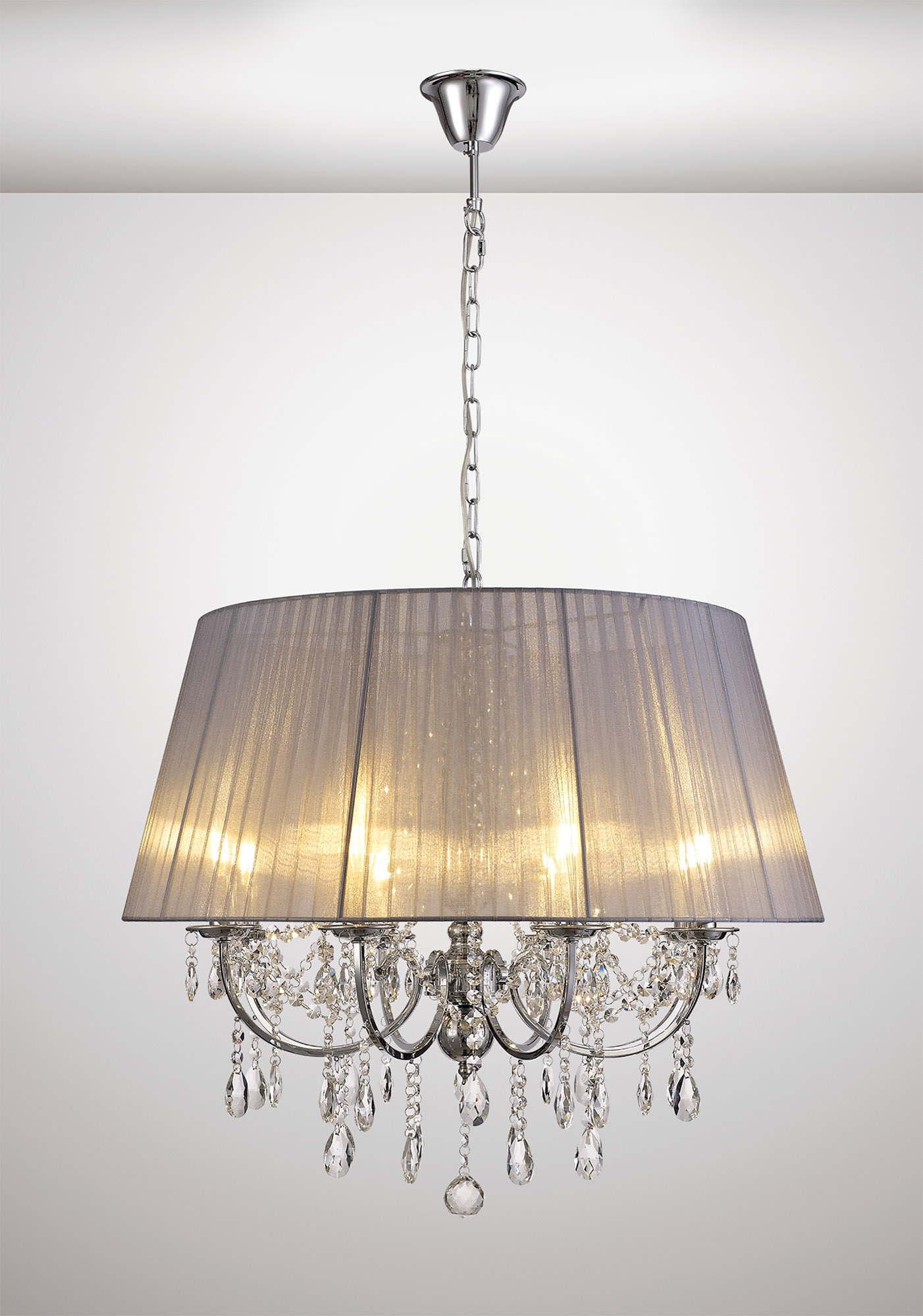 Olivia Polished Chrome-Grey Crystal Ceiling Lights Diyas Contemporary Crystal Ceiling Lights